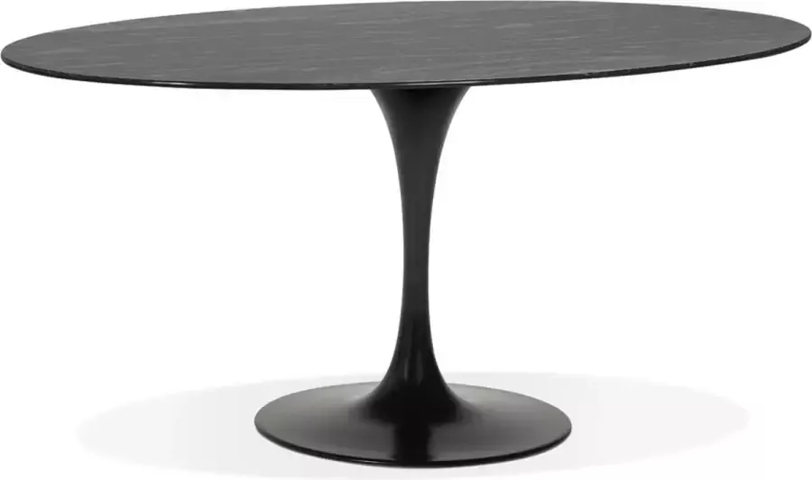 Alterego Design Alterego Zwarte ovalen design eettafel 'CHAMAN' van glas met marmereffect 160x105 cm