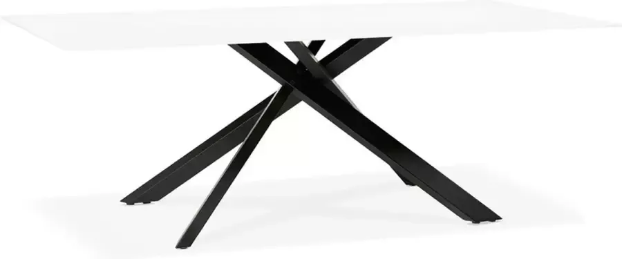 Alterego Design eettafel 'BIRDY' in wit glas met zwarte x-vormige centrale voet 200 x 100 cm
