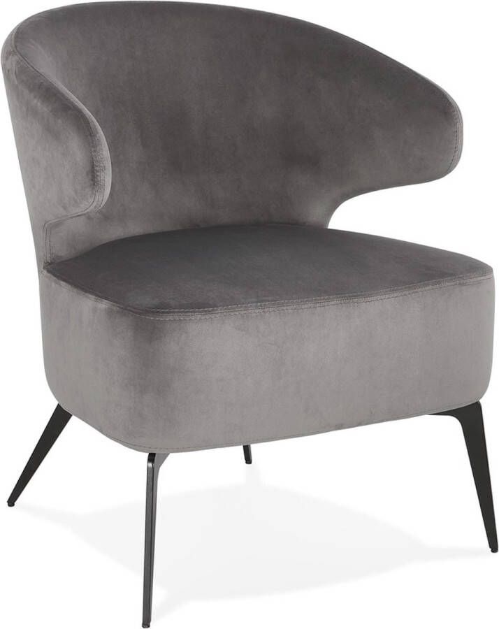 Alterego Design loungefauteuil 'VICTOR' van grijze velours met zwarte metalen pootjes