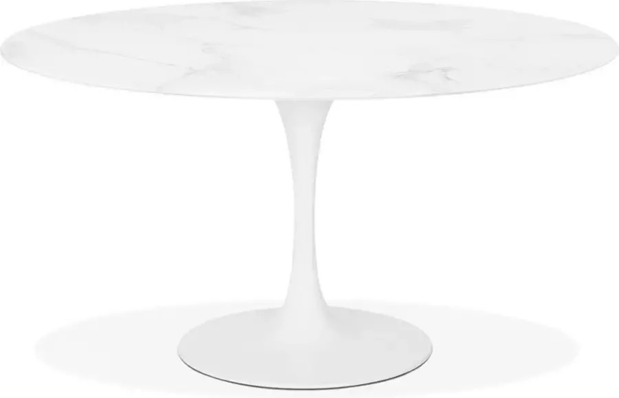 Alterego Design ronde eettafel 'SHADOW' van wit glas met marmereffect Ø 140 CM