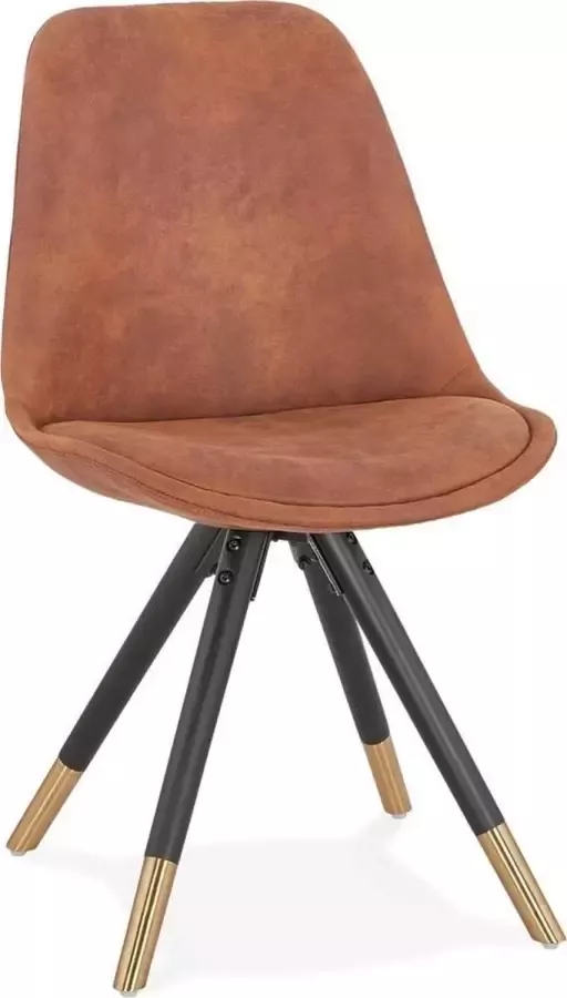 Alterego Design stoel 'MAGGY in bruine microfiber en poten in zwart hout
