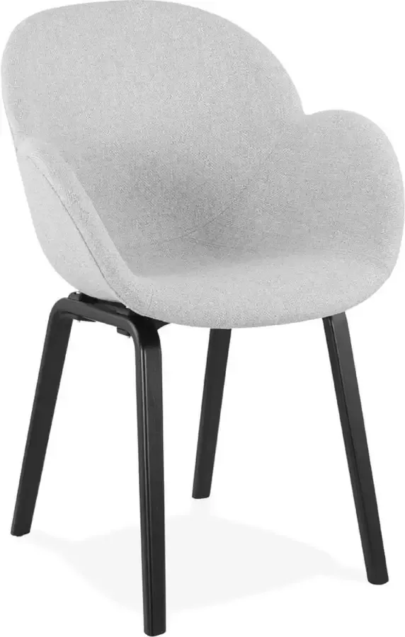 Alterego Design stoel met armleuningen 'SAMY' in lichtgrijze stof en zwarte houten poten