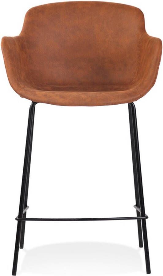 Alterego Design Alterego Halfhoge barkruk 'CALVIN MINI' van bruine microvezel