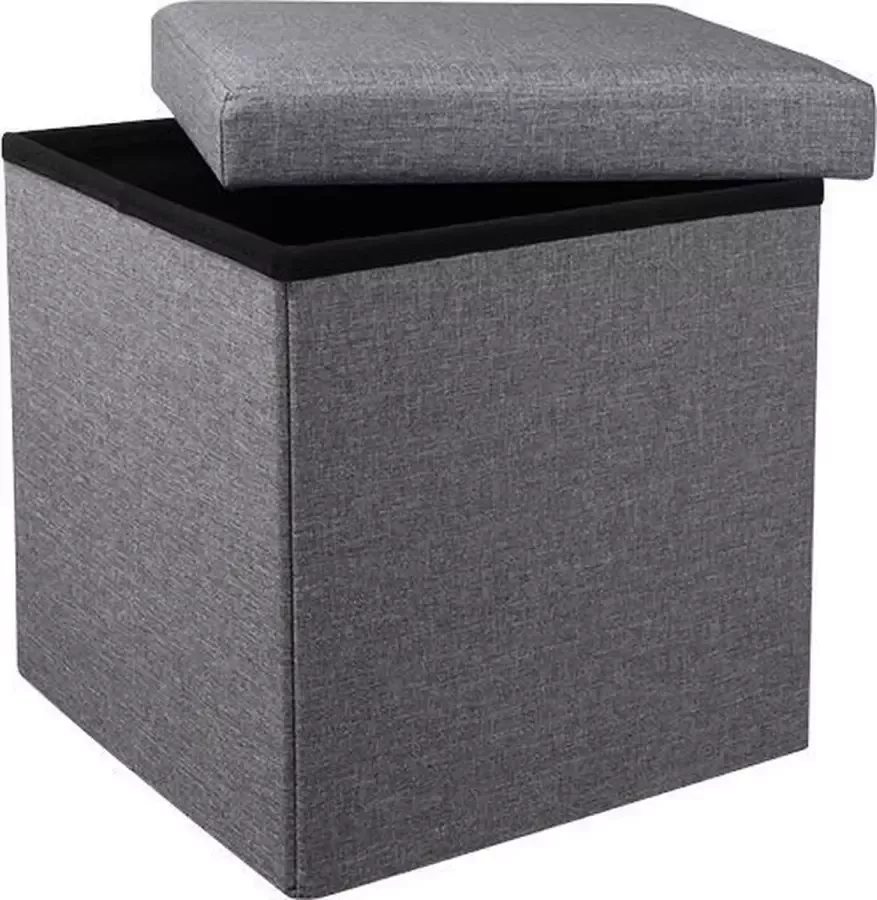 Hi poef hocker opbergbox grijs polyester mdf 38 x 38 cm opvouwbaar Poefs