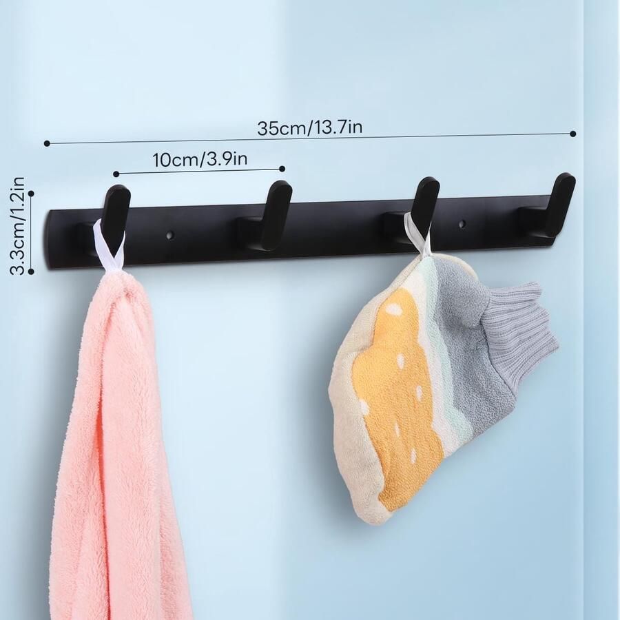 ALXBSONE Wandkapstok met 4 haken om op te hangen kledinghaken muur Robuuste aluminiumlegering Ruimtebesparende wandkapstok voor kledingkast badkamer keuken (zwart) - Foto 2