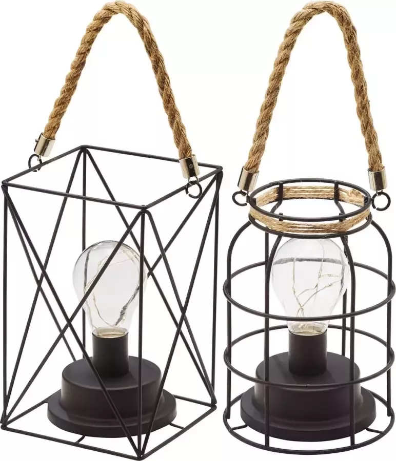 Amare Set van 2 Decoratieve lampen in industriële look 1x vierkant en 1x rond