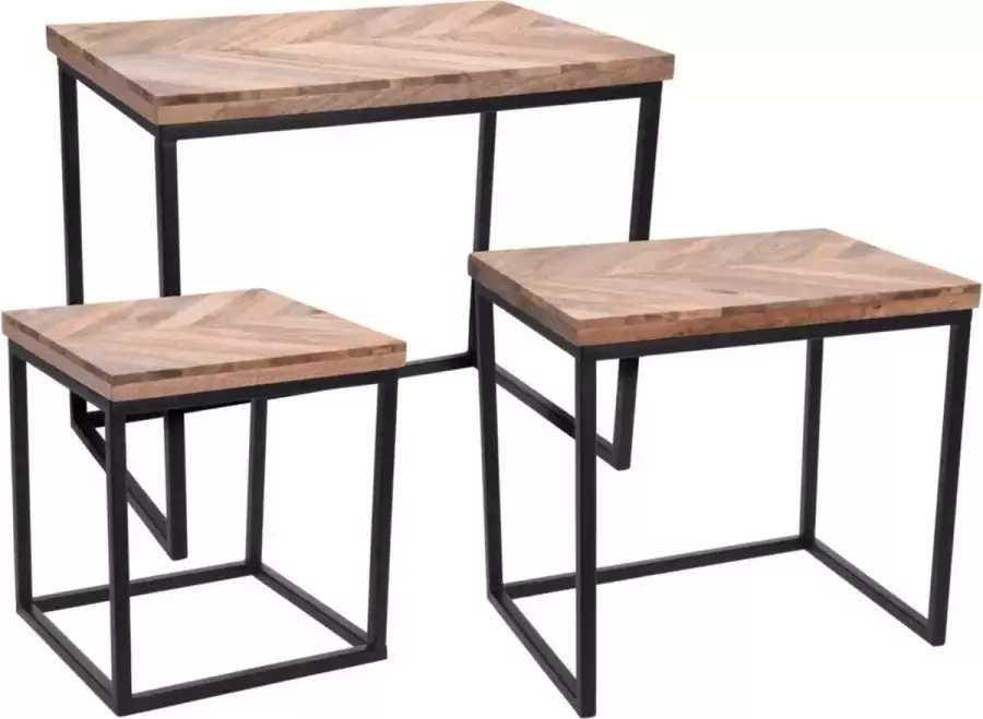Ambiance Set van 3x bijzettafels rechthoekig metaal mango hout zwart 42 37 33 cm Home Deco meubels en tafels - Foto 2