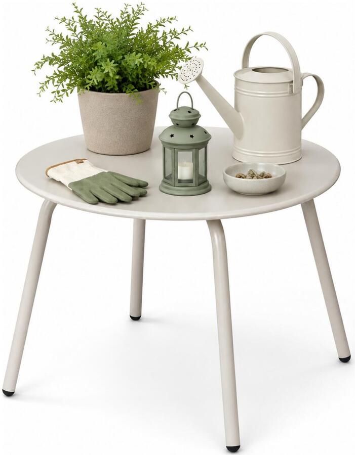 Ambiance Tuin bijzettafeltje beige metaal Dia 50 cm Hoogte 40 cm rond koffietafel - Foto 2