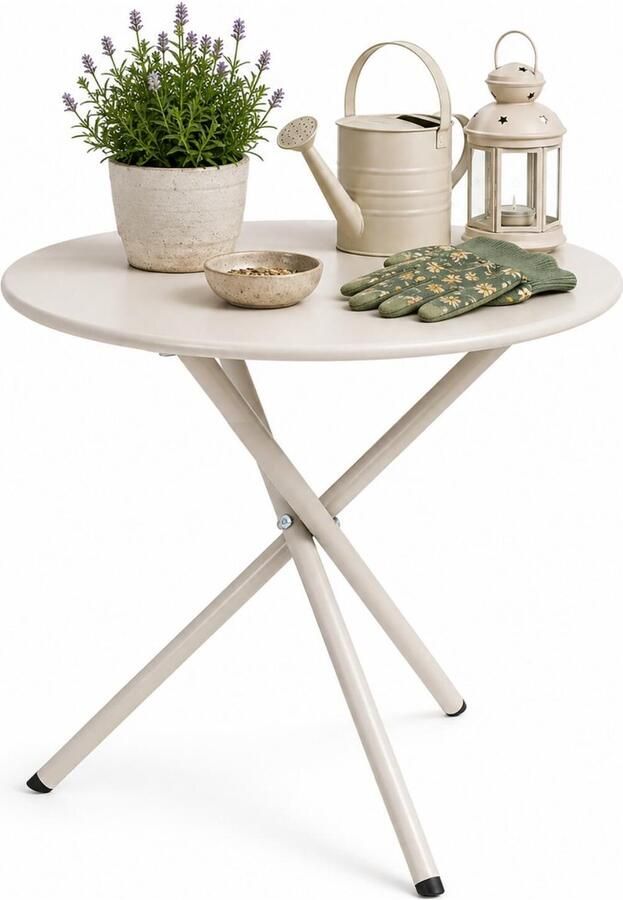 Ambiance Tuin bijzettafeltje creme wit metaal Dia 48 cm Hoogte 48 cm rond koffietafel - Foto 2