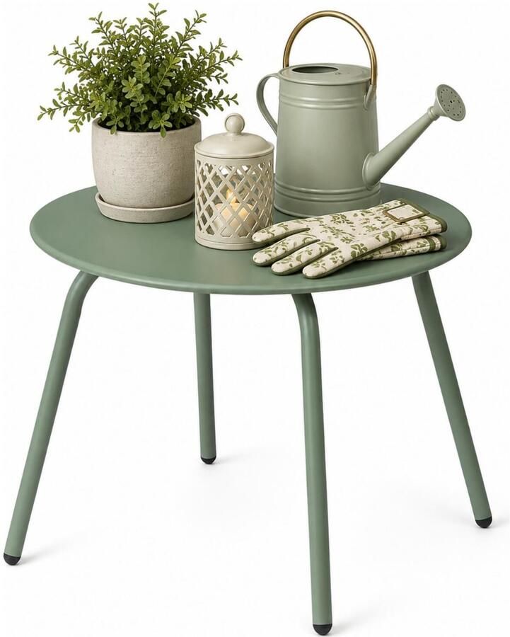 Ambiance Tuin bijzettafeltje groen metaal Dia 50 cm Hoogte 40 cm rond koffietafel - Foto 2