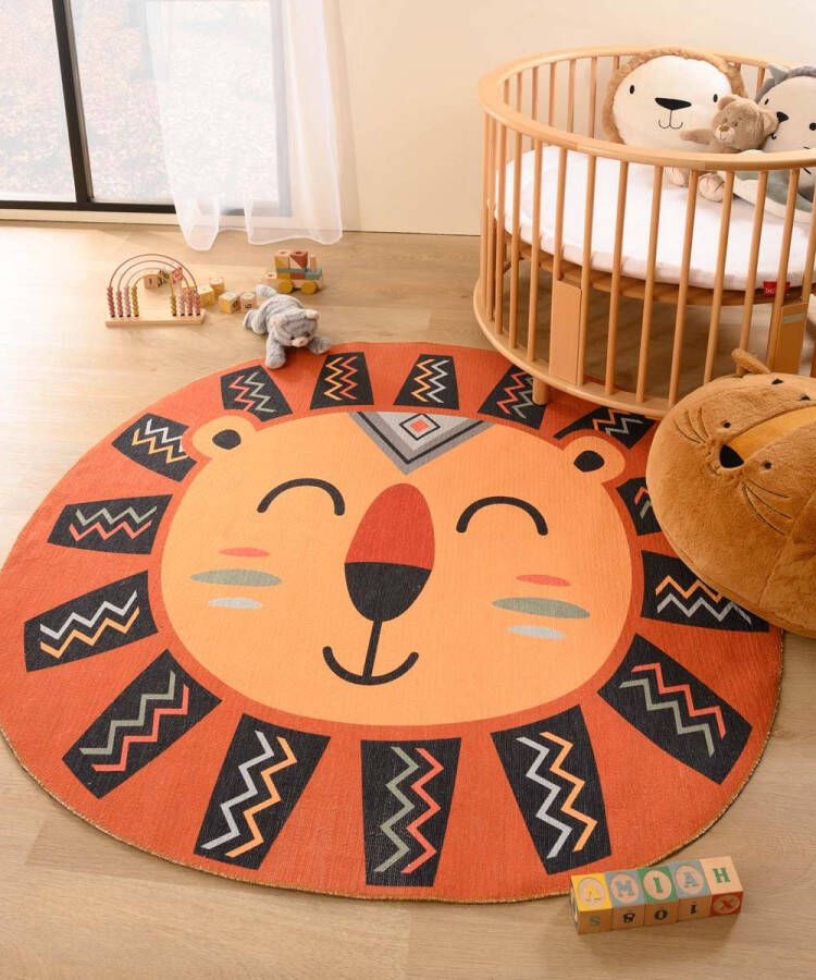 Amiah Vloerkleed leeuw kinderkamer Wasbaar terra 107x120 cm