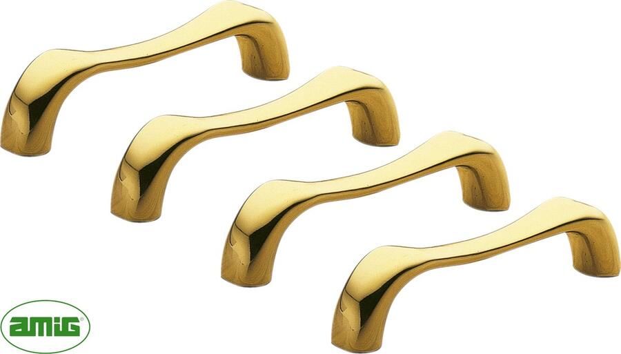 AMIG Lade Handgreep Kast Meubelgreep – Hartafstand 76mm 4 stuks Gepolijst Massief Messing Luxe Meubelonderdeel Goud