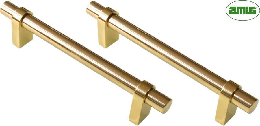 AMIG Lade Handgreep Kast Meubelgreep – Hartafstand 96mm Lengte 130mm 2 stuks Gepolijst Massief Messing Luxe Meubelonderdeel Goud