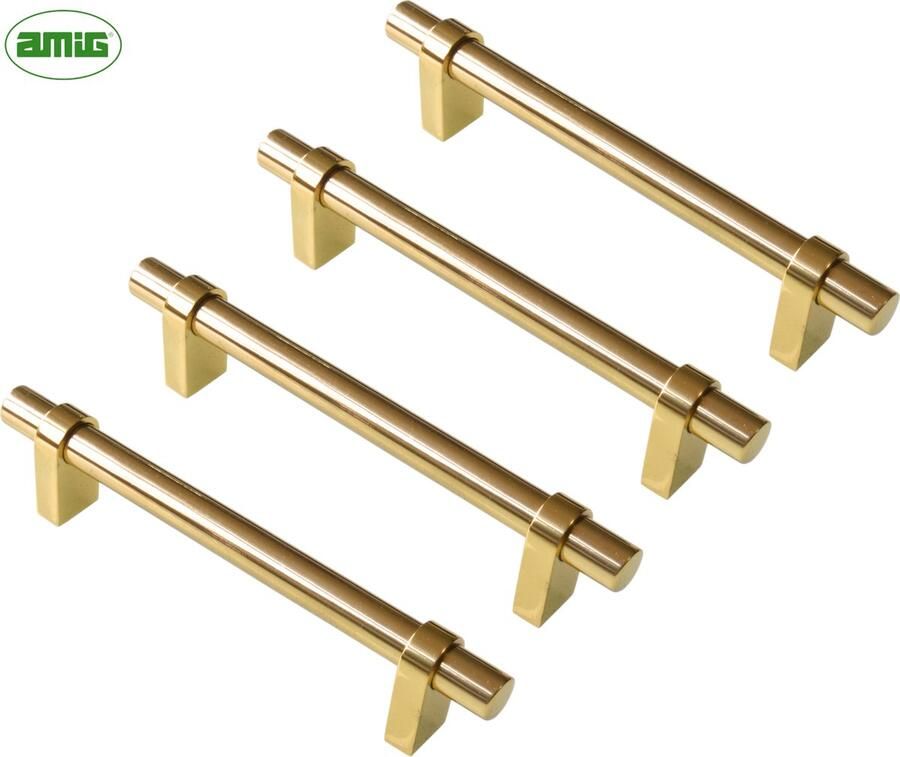 AMIG Lade Handgreep Kast Meubelgreep – Hartafstand 96mm Lengte 130mm 4 stuks Gepolijst Massief Messing Luxe Meubelonderdeel Goud