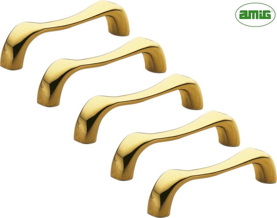 AMIG Luxe Handgreep Meubelgreep – Hartafstand 76mm 5 stuks Gepolijst Messing Goud