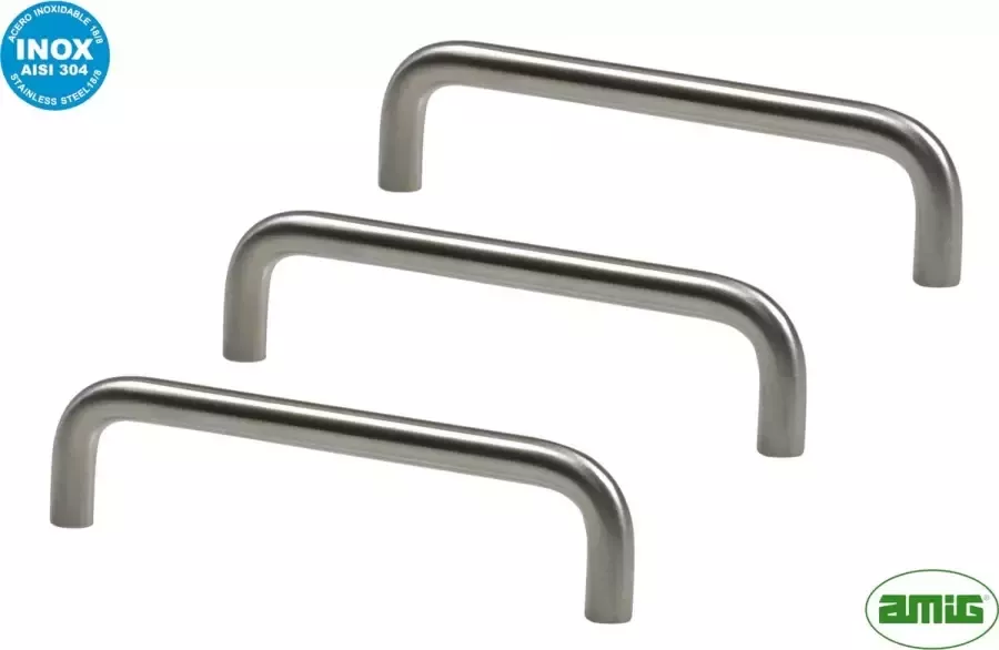 AMIG Luxe Handgreep – Hartafstand 160mm – Ø10mm massief RVS AISI 304 – 3 stuks Meubelgreep