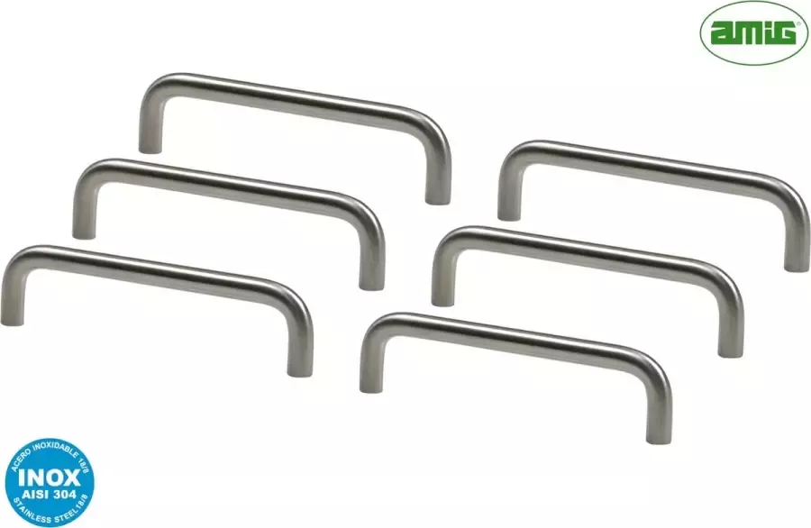 AMIG Luxe Handgreep – Hartafstand 160mm – Ø10mm massief RVS AISI 304 – 6 stuks Meubelgreep