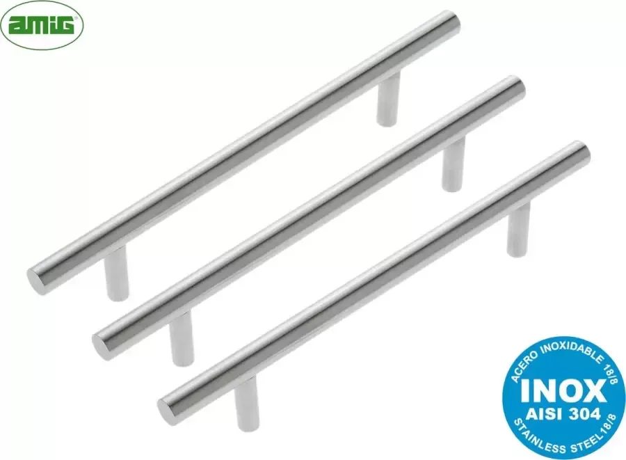 AMIG Luxe Handgreep Meubelgreep 3 stuks Hartafstand 256mm ø12mm RVS 304