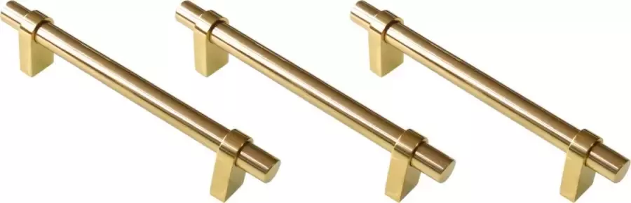 AMIG Lade Handgreep Kast Meubelgreep – Hartafstand 96mm Lengte 130mm 3 stuks Gepolijst Massief Messing Luxe Meubelonderdeel Goud