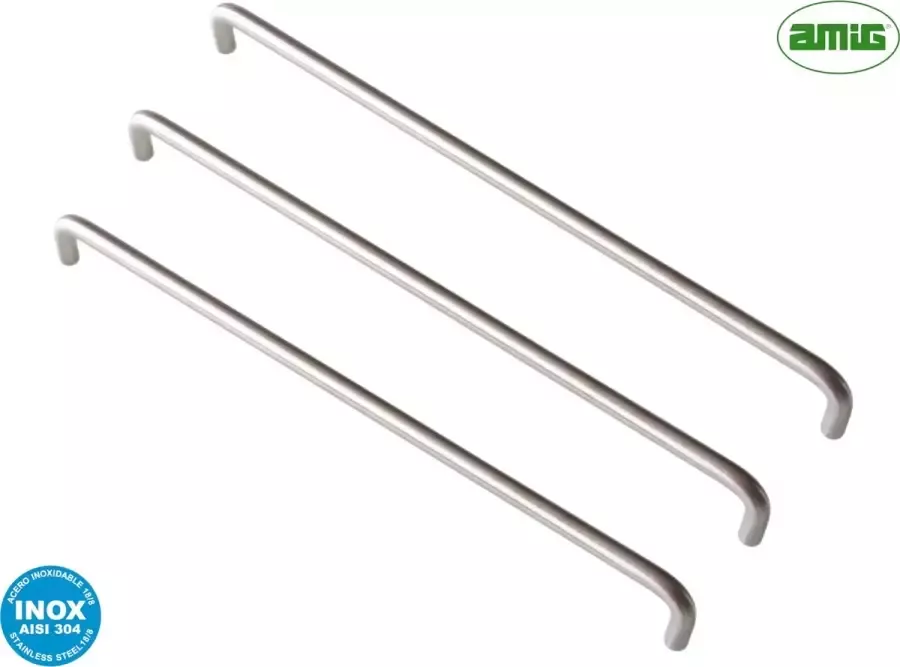 AMIG Luxe Handgreep Meubelgreep – 320mm – Ø10mm 3 stuks massief RVS AISI 304