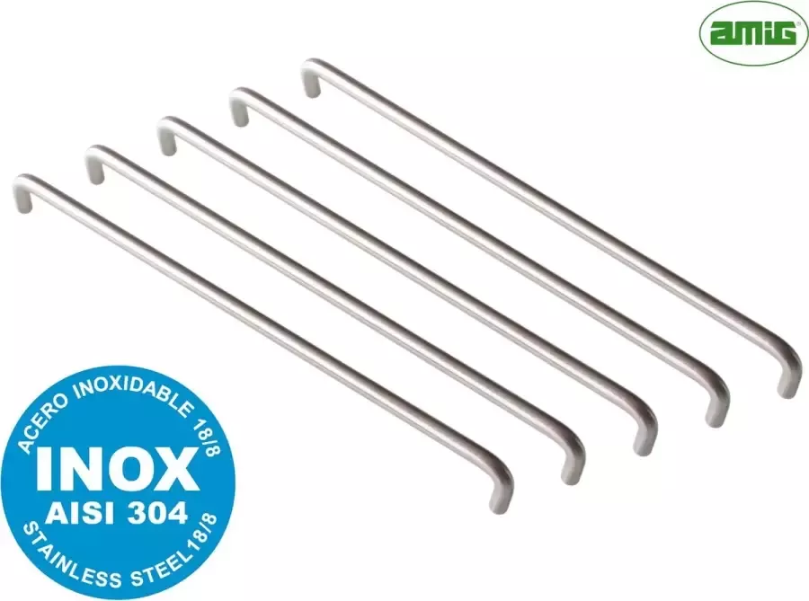 AMIG Luxe Handgreep Meubelgreep – 320mm – Ø10mm 5 stuks massief RVS AISI 304