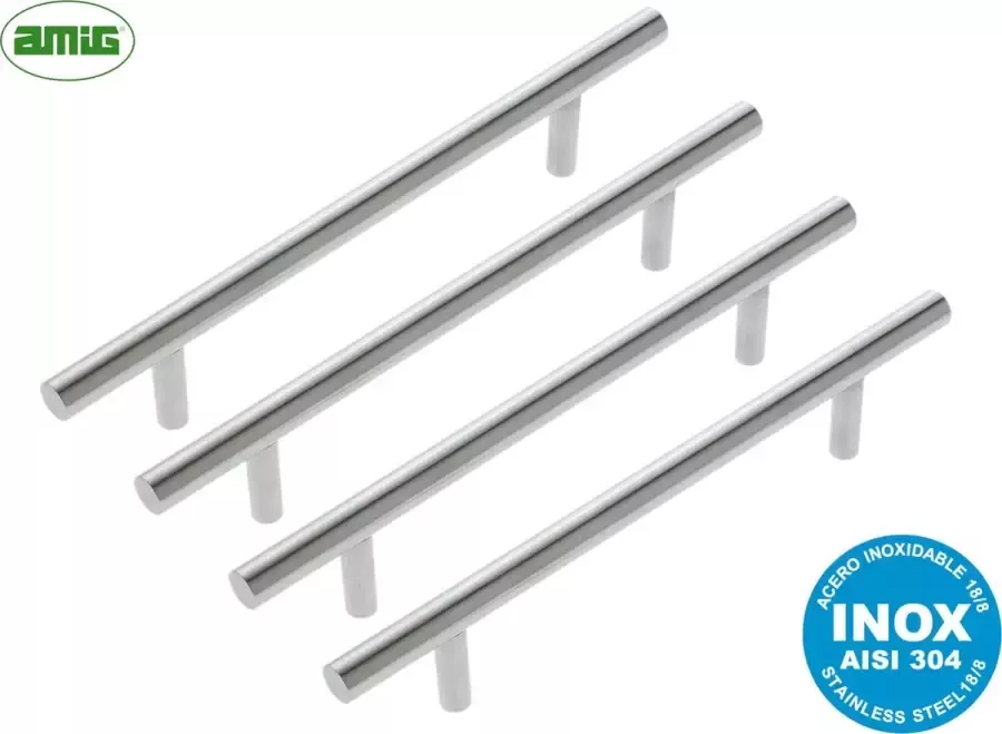 AMIG Luxe Handgreep Meubelgreep 4 stuks Hartafstand 256mm ø12mm RVS 304
