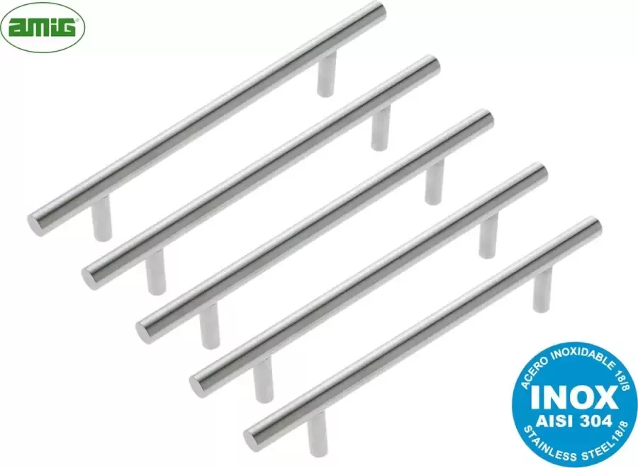 AMIG Luxe Handgreep Meubelgreep 5 stuks Hartafstand 256mm ø12mm RVS 304