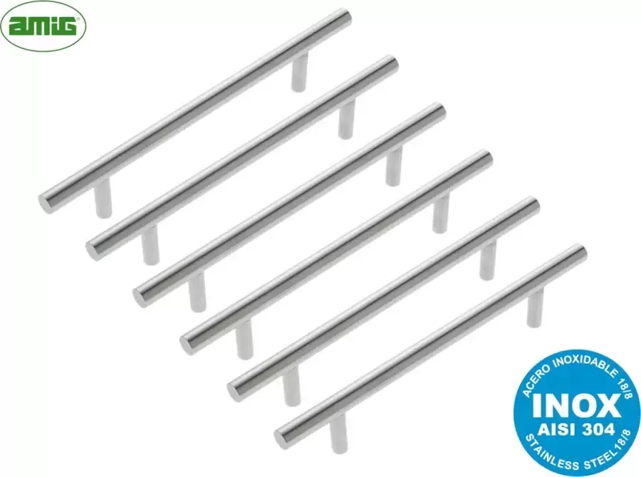 AMIG Luxe Handgreep Meubelgreep 6 stuks Hartafstand 256mm ø12mm RVS 304