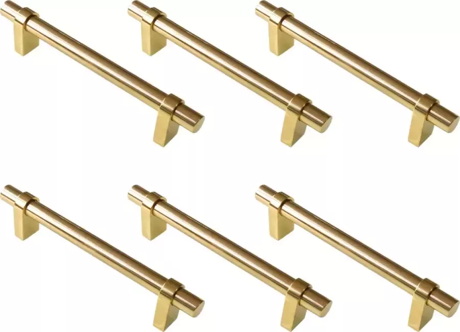 AMIG Luxe Handgreep Meubelgreep – 6 stuks – Hartafstand 96mm Gepolijst Messing