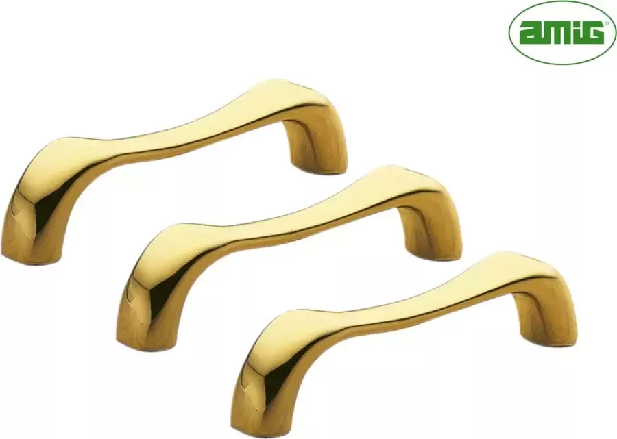 AMIG Luxe Handgreep Meubelgreep – Hartafstand 76mm 3 stuks Gepolijst Messing Goud