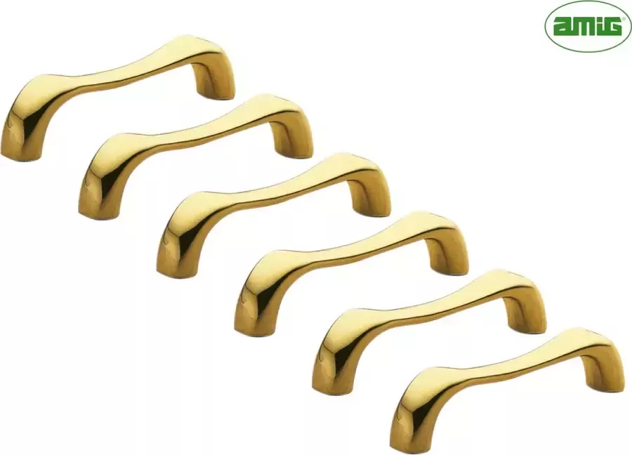 AMIG Luxe Handgreep Meubelgreep – Hartafstand 96mm 6 stuks Gepolijst Messing Goud