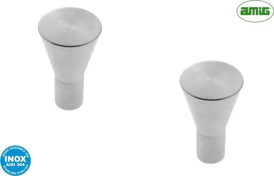 AMIG Meubelknop Kastknop – 2 stuks – rond Ø 25 12mm – 40mm hoog – massief RVS AISI 304 - Foto 2