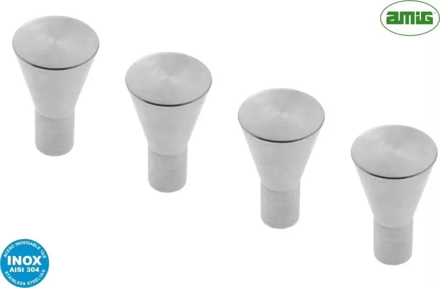 AMIG Meubelknop Kastknop – 4 stuks – rond Ø 25 12mm – 40mm hoog – massief RVS AISI 304