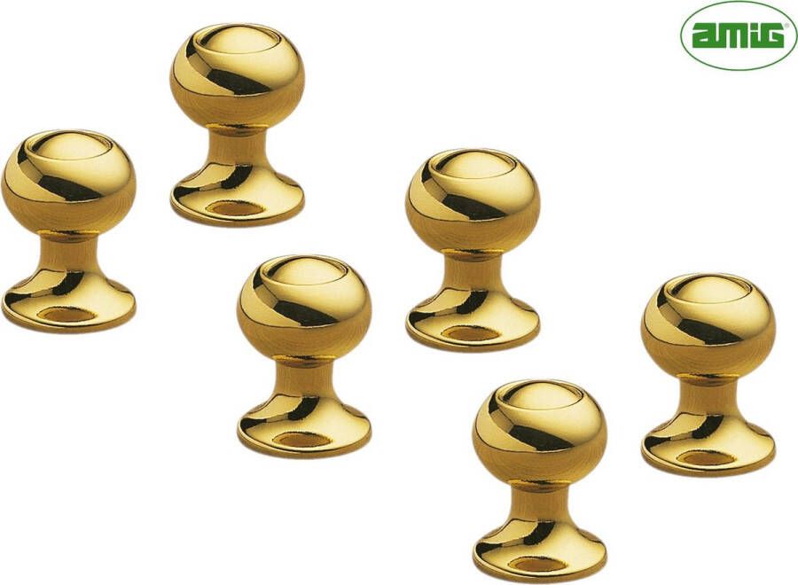 AMIG Meubelknop Kastknop – 6 stuks – rond Ø18mm – 25mm hoog – Messing