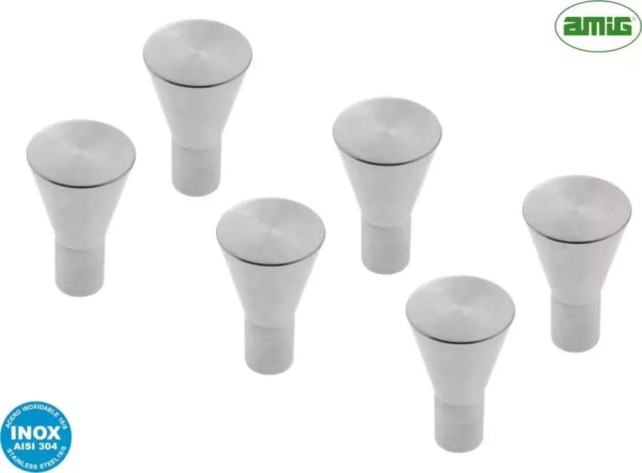 AMIG Meubelknop Kastknop – 6 stuks – rond Ø 25 12mm – 40mm hoog – massief RVS AISI 304