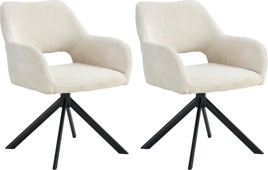 Ams Living Eetkamerstoel Draaibaar 2 x Luxe afwerking Stof Kleur Beige Gebroken Wit Eettafel Stoelen 2 x Beige Design Stoelen Eettafel