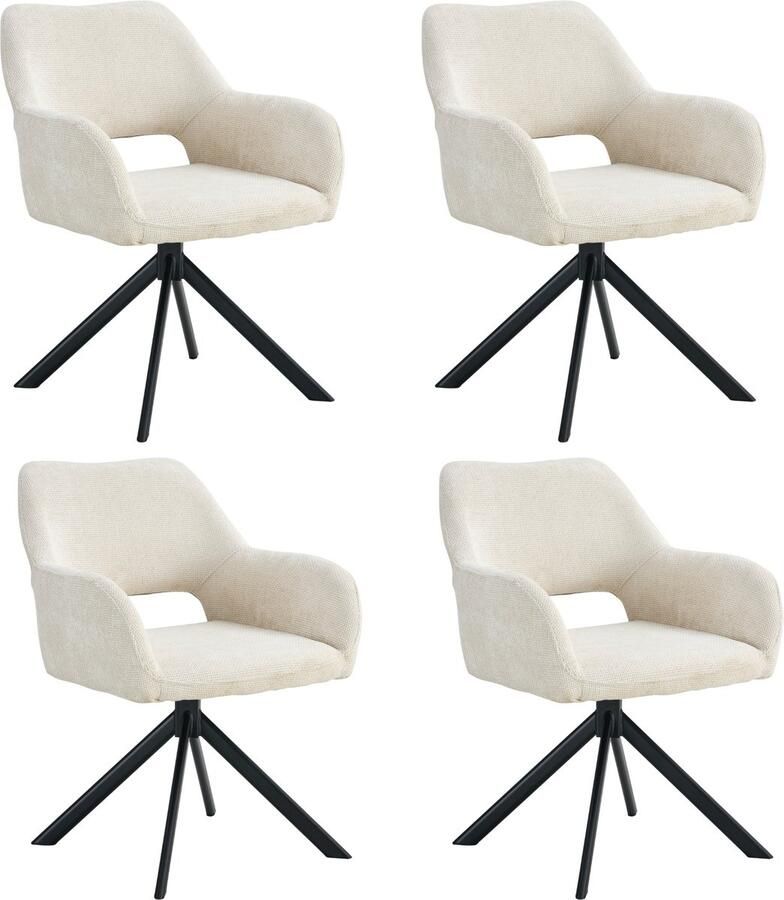 Ams Living Eetkamerstoel Draaibaar 4 x Luxe afwerking Stof Kleur Beige Gebroken Wit Eettafel Stoelen Design Stoelen Eettafel 4 x Stoel