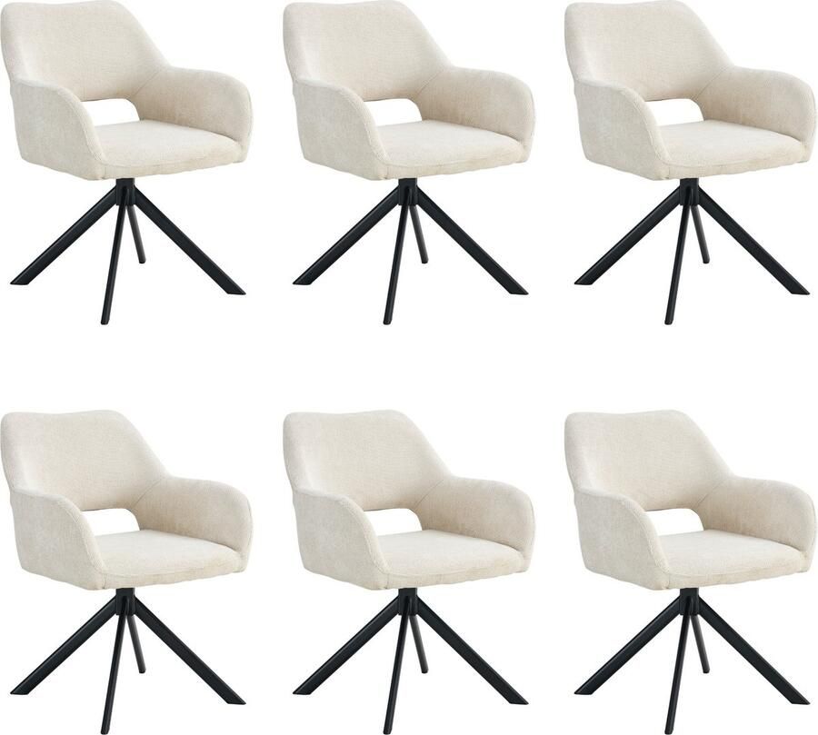 Ams Living Eetkamerstoel Draaibaar 6 x Luxe afwerking Stof Kleur Beige Gebroken Wit Eettafel Stoelen Design Stoelen Eettafel 6 x Stoel