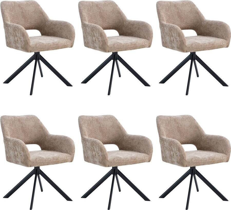 Ams Living Eetkamerstoel Draaibaar 6 x Luxe afwerking Stof Kleur Taupe Eettafel Stoelen Design Stoelen Eettafel 6 x Stoel