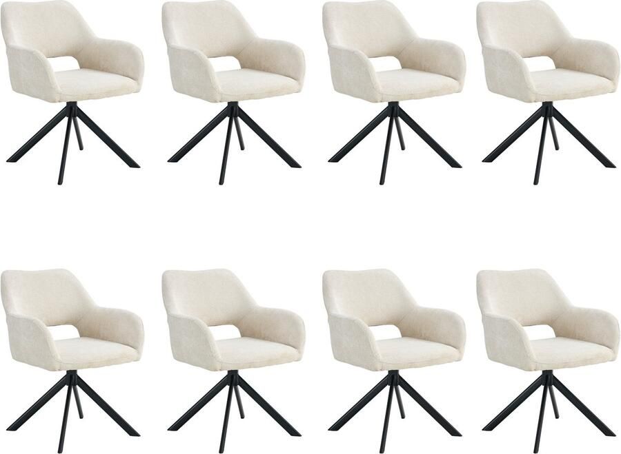 Ams Living Eetkamerstoel Draaibaar 8 x Luxe afwerking Stof Kleur Beige Gebroken Wit Eettafel Stoelen Design Stoelen Eettafel 8 x Stoel