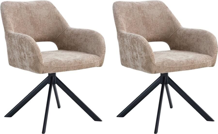 Ams Living Eetkamerstoel Draaibaar Luxe afwerking Stoffen Stoel met Metalen Poot Kleur Taupe Zand Bruin Eettafel Stoelen Set van 2 Design Stoelen Eettafel