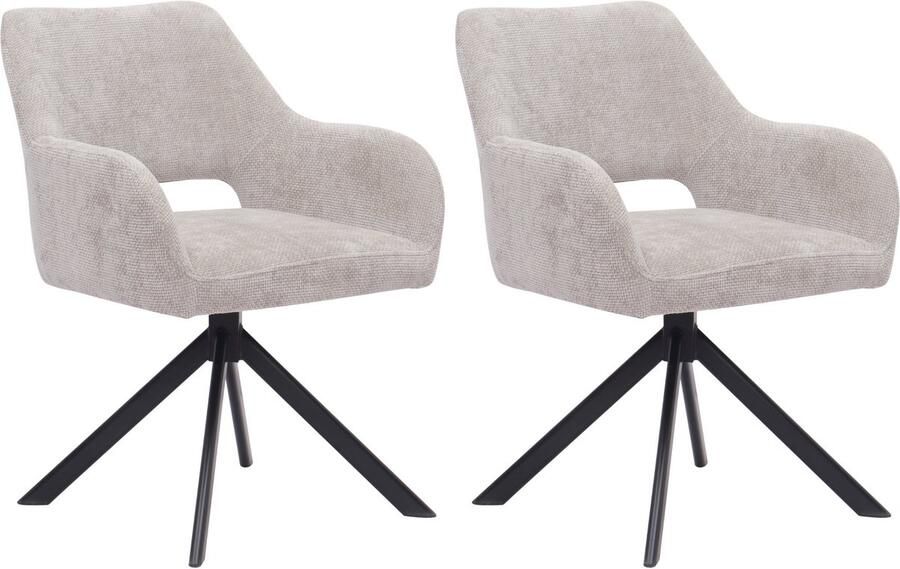 Ams Living Eetkamerstoel Draaibaar Set van 2 Luxe afwerking Stoffen Stoel met Metalen Poot Kleur Licht Grijs Eettafel Stoelen 2 x Design Stoelen Eettafel