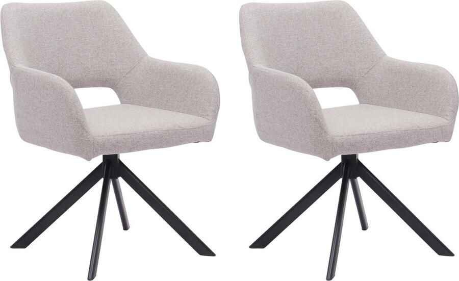 Ams Living Eetkamerstoel Draaibaar Set van 2 Luxe afwerking Stoffen Stoel met Metalen Poot Kleur Licht Grijs Eettafel Stoelen 2 x Design Kuipstoelen Eettafel