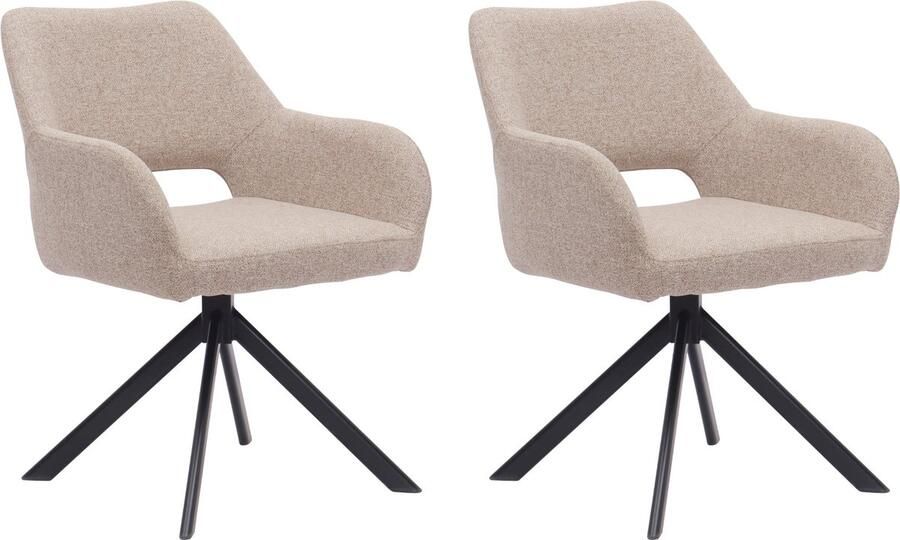 Ams Living Eetkamerstoel Draaibaar Set van 2 Luxe afwerking Stoffen Stoel met Metalen Poot Kleur Fine Taupe Eettafel Stoelen 2 x Design Kuipstoelen Eettafel