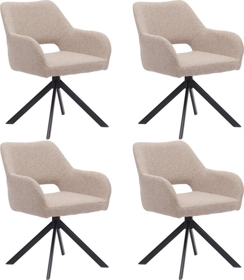 Ams Living Eetkamerstoel Draaibaar Set van 4 Luxe afwerking Stoffen Stoel met Metalen Poot Kleur Fine Taupe Eettafel Stoelen 4 x Design Kuipstoelen Eettafel