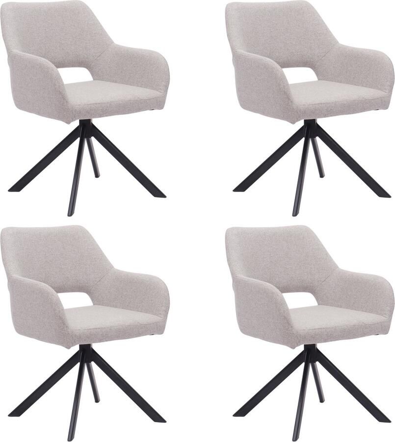 Ams Living Eetkamerstoel Draaibaar Set van 4 Luxe afwerking Stoffen Stoel met Metalen Poot Kleur Licht Grijs Eettafel Stoelen 4 x Design Kuipstoelen Eettafel