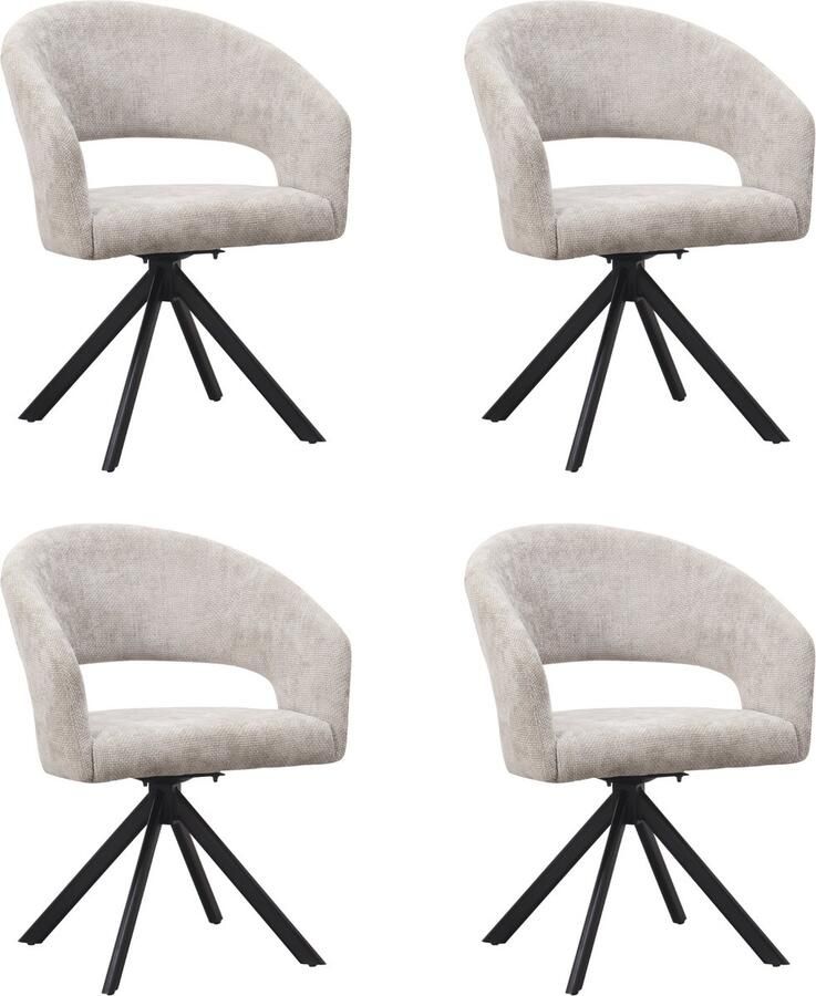 Ams Living Eetkamerstoel Draaibaar Set van 4 Stoelen Ronde afwerking Stof Kleur Licht Grijs Eettafel Stoelen Design Stoelen Eettafel 4 x Eetkamerstoelen Draaibaar Rond Licht Grijs