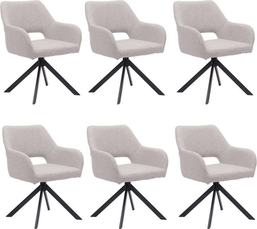 Ams Living Eetkamerstoel Draaibaar Set van 6 Luxe afwerking Stoffen Stoel met Metalen Poot Kleur Licht Grijs Eettafel Stoelen 6 x Design Kuipstoelen Eettafel
