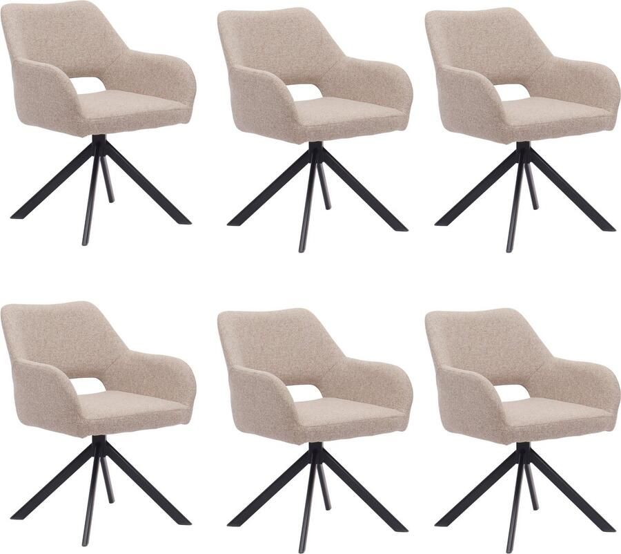 Ams Living Eetkamerstoel Draaibaar Set van 6 Luxe afwerking Stoffen Stoel met Metalen Poot Kleur Fine Taupe Eettafel Stoelen 6 x Design Kuipstoelen Eettafel