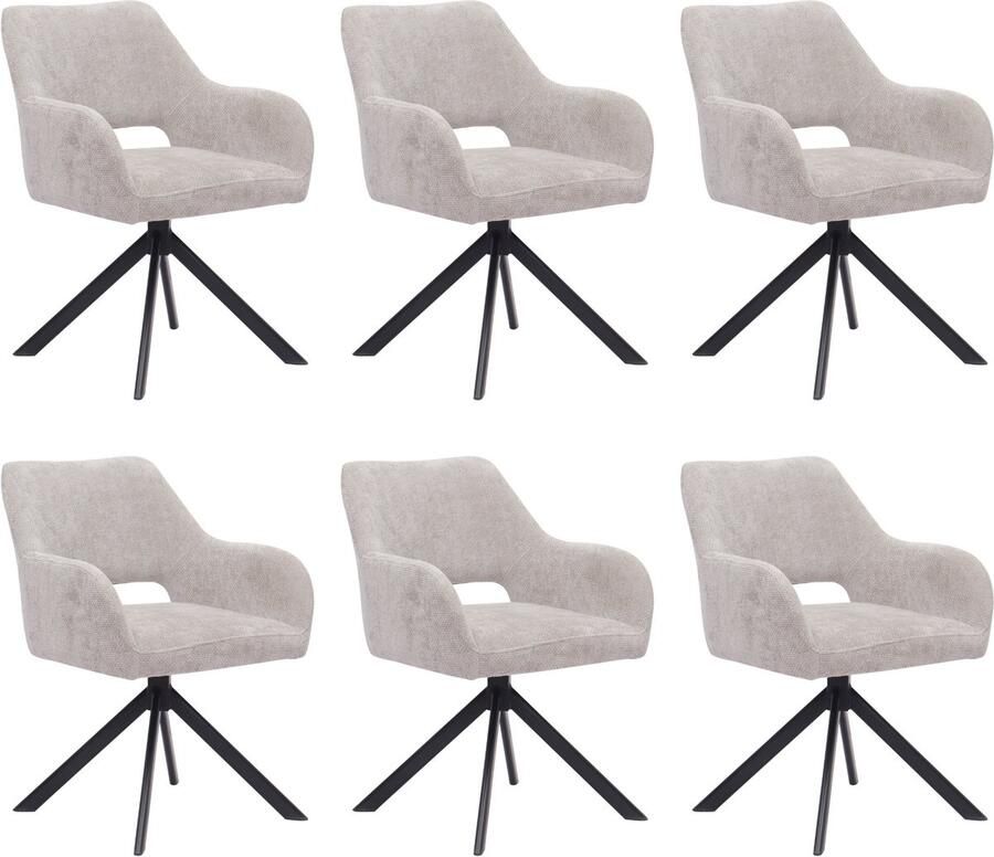 Ams Living Eetkamerstoel Draaibaar Set van 6 Luxe afwerking Stoffen Stoel met Metalen Poot Kleur Licht Grijs Eettafel Stoelen 6 x Design Stoelen Eettafel